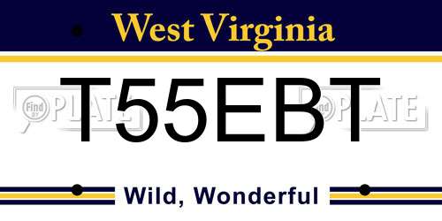 T55EBT West Virginia License Plate