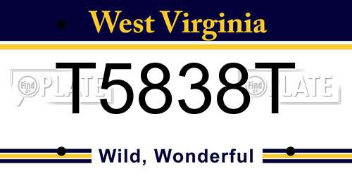 T5838T West Virginia License Plate