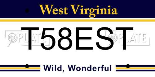 T58EST West Virginia License Plate