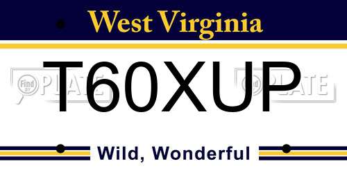 T60XUP West Virginia License Plate