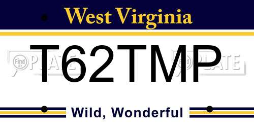 T62TMP West Virginia License Plate