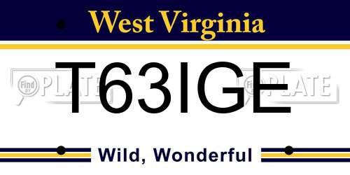 T63IGE West Virginia License Plate