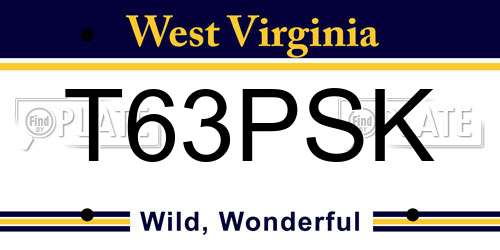 T63PSK West Virginia License Plate