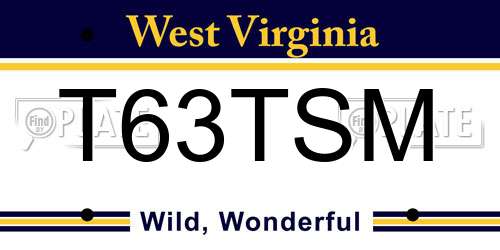 T63TSM West Virginia License Plate