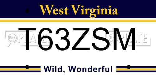 T63ZSM West Virginia License Plate