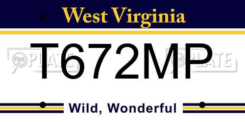 T672MP West Virginia License Plate