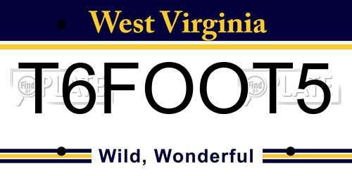T6FOOT5 West Virginia License Plate