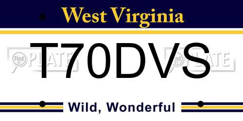 T70DVS West Virginia License Plate