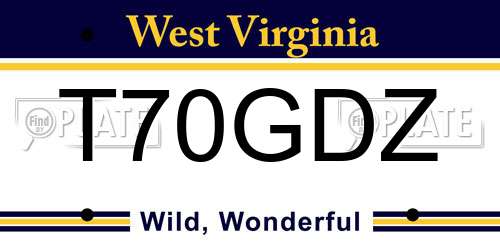 T70GDZ West Virginia License Plate