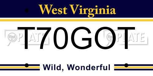 T70GOT West Virginia License Plate