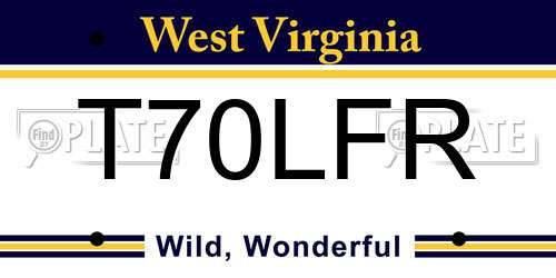 T70LFR West Virginia License Plate