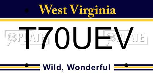 T70UEV West Virginia License Plate