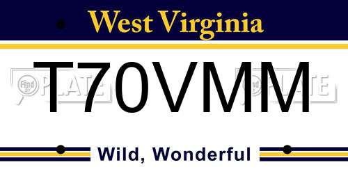 T70VMM West Virginia License Plate