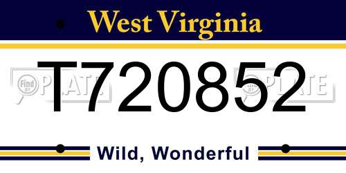 T720852 West Virginia License Plate