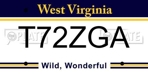 T72ZGA West Virginia License Plate