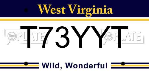 T73YYT West Virginia License Plate