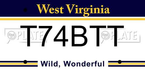 T74BTT West Virginia License Plate
