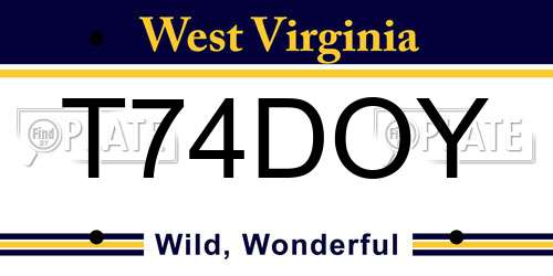 T74DOY West Virginia License Plate