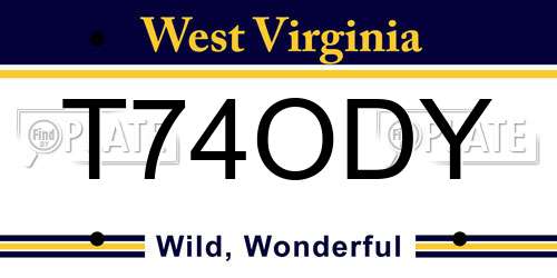 T74ODY West Virginia License Plate
