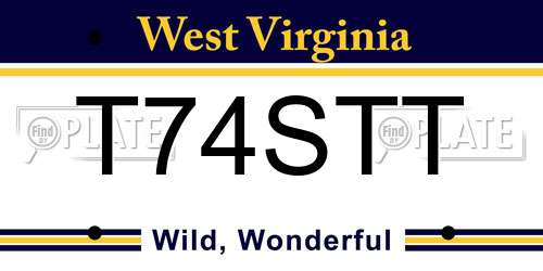 T74STT West Virginia License Plate