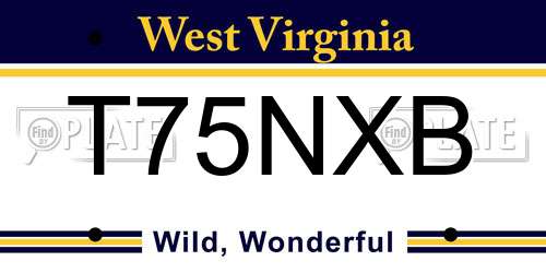 T75NXB West Virginia License Plate