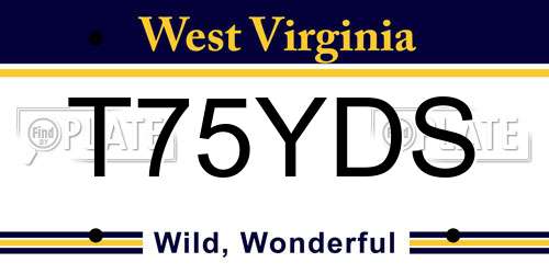 T75YDS West Virginia License Plate