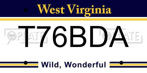T76BDA West Virginia License Plate