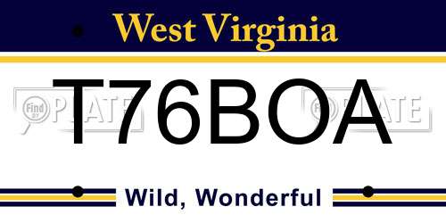 T76BOA West Virginia License Plate