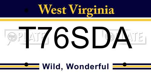 T76SDA West Virginia License Plate