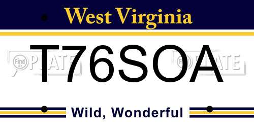 T76SOA West Virginia License Plate