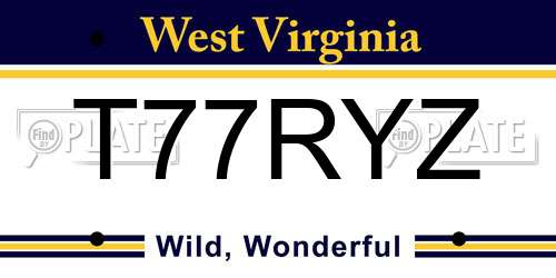 T77RYZ West Virginia License Plate
