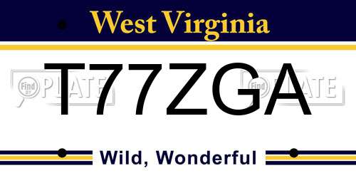 T77ZGA West Virginia License Plate
