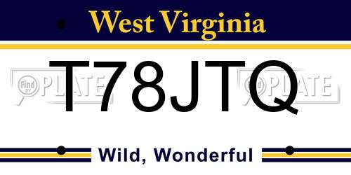 T78JTQ West Virginia License Plate