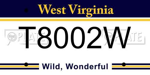 T8002W West Virginia License Plate