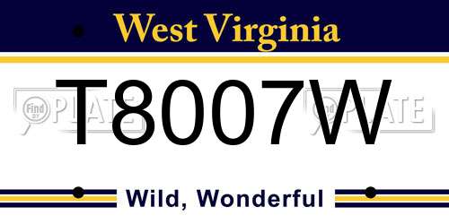 T8007W West Virginia License Plate