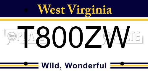 T800ZW West Virginia License Plate