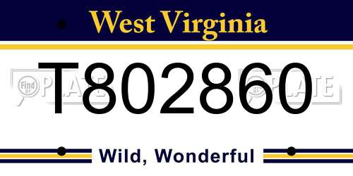 T802860 West Virginia License Plate