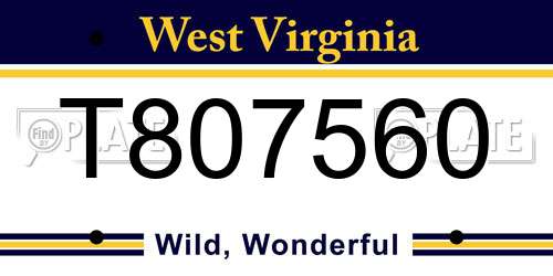 T807560 West Virginia License Plate