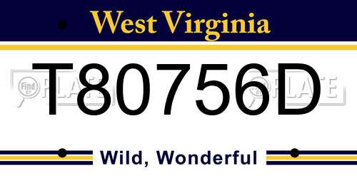 T80756D West Virginia License Plate