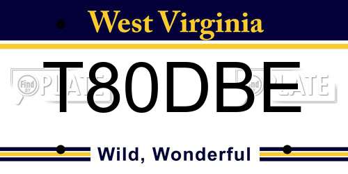 T80DBE West Virginia License Plate