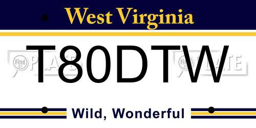 T80DTW West Virginia License Plate