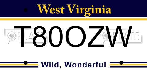 T80OZW West Virginia License Plate