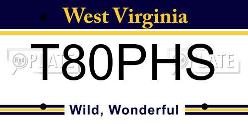 T80PHS West Virginia License Plate