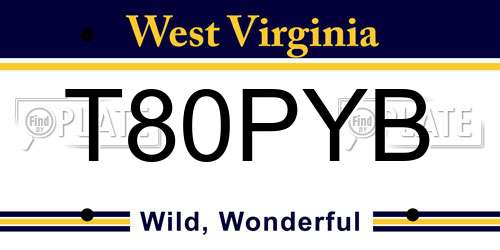 T80PYB West Virginia License Plate