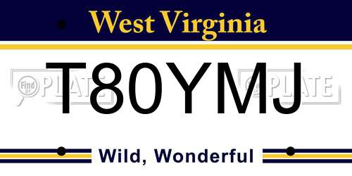 T80YMJ West Virginia License Plate