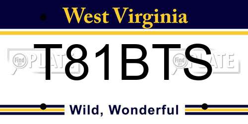 T81BTS West Virginia License Plate