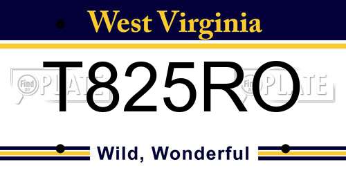 T825RO West Virginia License Plate
