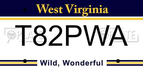 T82PWA West Virginia License Plate