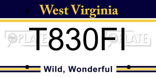 T830FI West Virginia License Plate