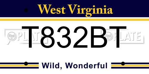 T832BT West Virginia License Plate